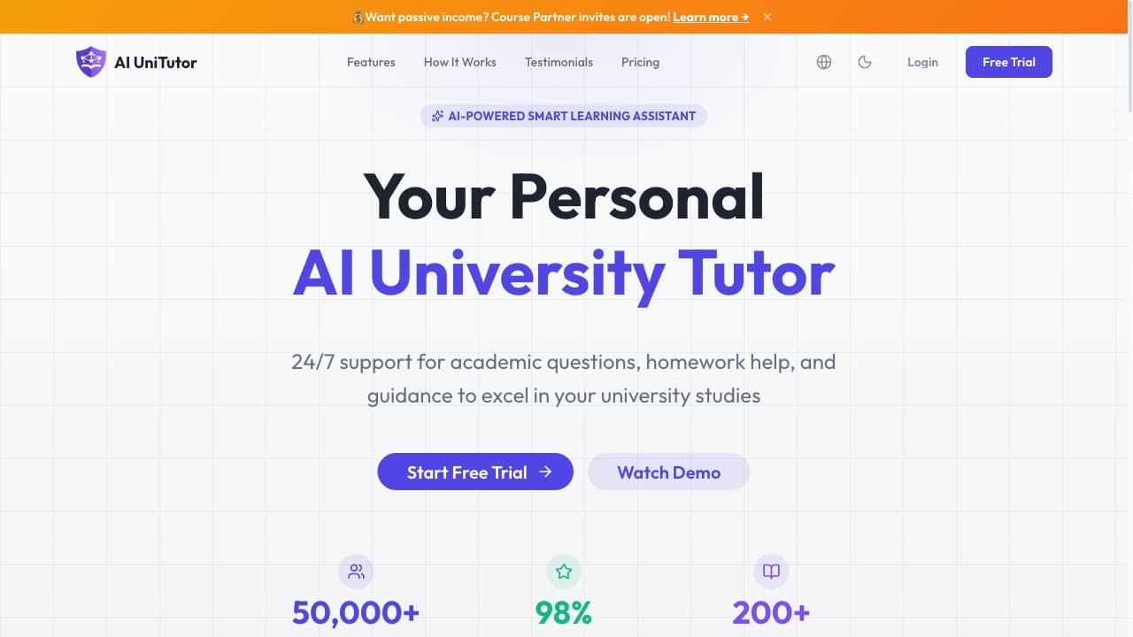 AI Uni Tutor homepage screenshot