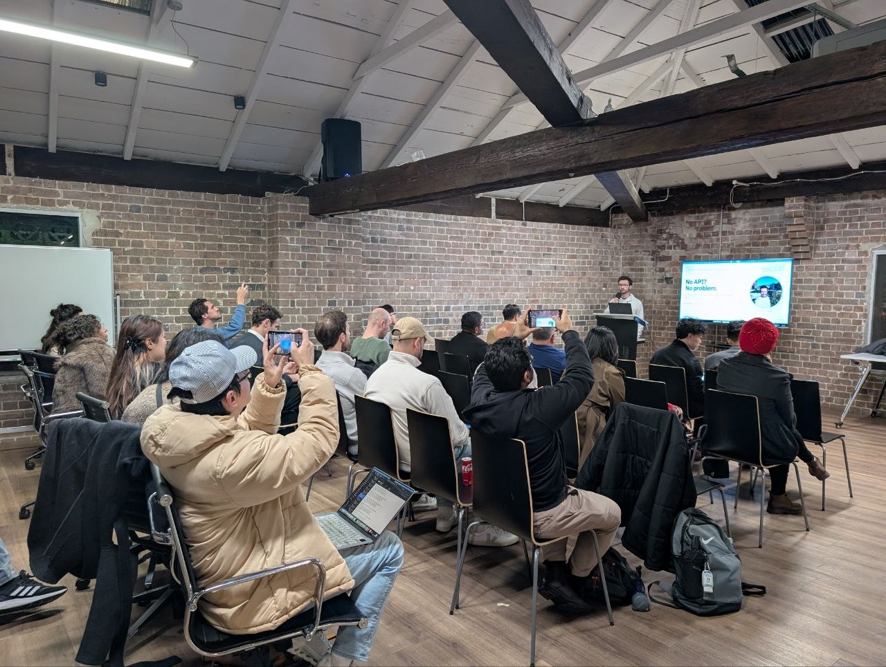 Kelly Gold presenting "No API? No Problem" at the 02Ship Sydney meetup, July 8 2026